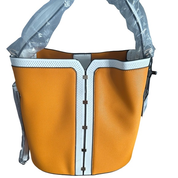 Orange/White vegan leather 2 way bag bundle - Picture 1 of 11
